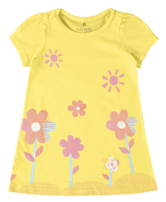 VESTIDO INFANTIL ESTAMPADO DECOTE REDONDO EM ALGODÃO MALWEE KIDS AMARELO
