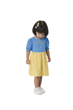 VESTIDO INFANTIL MANGA BUFANTE CLÁSSICOS DISNEY® EM ALGODÃO MALWEE KIDS AZUL