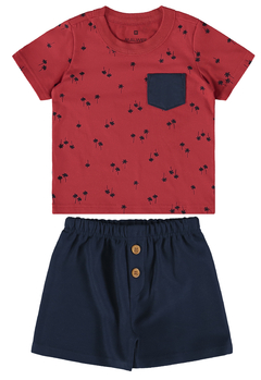 CONJUNTO INFANTIL MENINO EM MOLETINHO MALWEE KIDS VERMELHO
