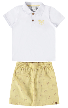 CONJUNTO INFANTIL MENINO POLO EM ALGODÃO E BERMUDINHA MALWEE KIDS BRANCA
