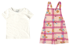 CONJUNTO INFANTIL MENINA BLUSA BOTONÊ E JARDINEIRA EM ALGODÃO MALWEE KIDS OFF WHITE
