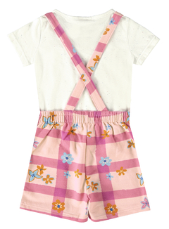 CONJUNTO INFANTIL MENINA BLUSA BOTONÊ E JARDINEIRA EM ALGODÃO MALWEE KIDS OFF WHITE - comprar online