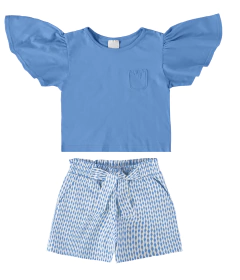 CONJUNTO INFANTIL MENINA BLUSA EM ALGODÃO E SHORTS EM TRICOLINE MALWEE KIDS