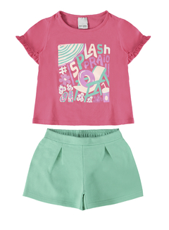 CONJUNTO INFANTIL MENINA BLUSA E SHORTS EM ALGODÃO MALWEE KIDS ROSA