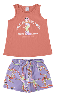 CONJUNTO INFANTIL MENINA REGATA BETTER TOGETHER EM ALGODÃO MALWEE KIDS LARANJA