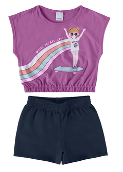 CONJUNTO INFANTIL MENINA BLUSA ENJOY EM ALGODÃO MALWEE KIDS ROXO