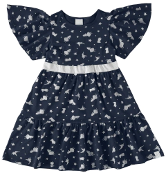 VESTIDO INFANTIL MANGA BABADO CLÁSSICOS DISNEY® EM ALGODÃO MALWEE KIDS AZUL