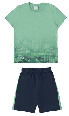 CONJUNTO INFANTIL MENINO CAMISETA E BERMUDA EM MOLETINHO MALWEE KIDS VERDE