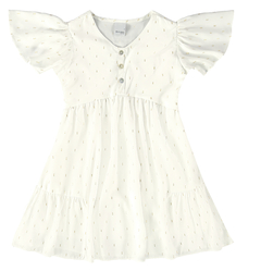 VESTIDO INFANTIL MANGA BABADO EM PLUMETI LUREX MALWEE KIDS OFF WHITE