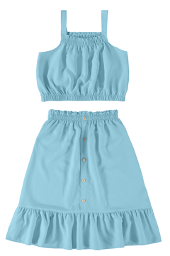 CONJUNTO INFANTIL MENINA COM REGATA E SAIA LONGA EM VISCOSE MALWEE KIDS AZUL