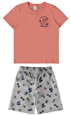 CONJUNTO INFANTIL MENINO CAMISETA E BERMUDA EM MOLETINHO MALWEE KIDS LARANJA