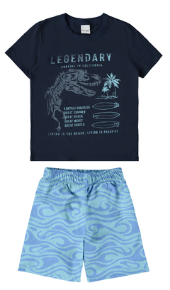 CONJUNTO INFANTIL MENINO CAMISETA E BERMUDA EM MOLETINHO MALWEE KIDS AZUL