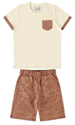 CONJUNTO INFANTIL MENINO CAMISETA E BERMUDA EM MOLETINHO MALWEE KIDS OFF WHITE