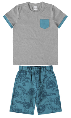 CONJUNTO INFANTIL MENINO CAMISETA E BERMUDA EM MOLETINHO MALWEE KIDS CINZA