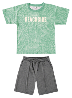 CONJUNTO INFANTIL MENINO CAMISETA E BERMUDA EM MOLETINHO MALWEE KIDS VERDE