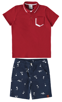 CONJUNTO INFANTIL MENINO CAMISA POLO E BERMUDA EM SARJA MALWEE KIDS