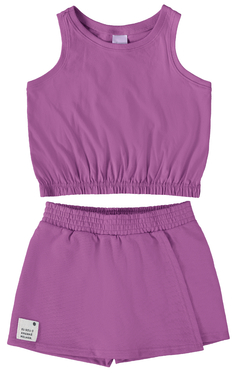 CONJUNTO INFANTIL MENINA REGATA EM MEIA MALHA E MOLETINHO ECO MALWEE KIDS ROXO