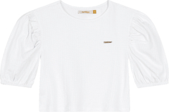 BLUSA MENINA MANGA BUFANTE EM MALHA TEXTURIZADA CARINHOSO BRANCO