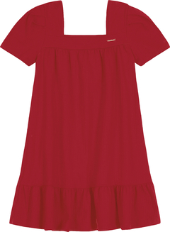 VESTIDO MENINA DECOTE QUADRADO EM MALHA TEXTURIZADA CARINHOSO VERMELHO