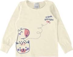 BLUSA INFANTIL MENINA ESTAMPADA MANGA LONGA EM ALGODÃO MALWEE KIDS OFF WHITE