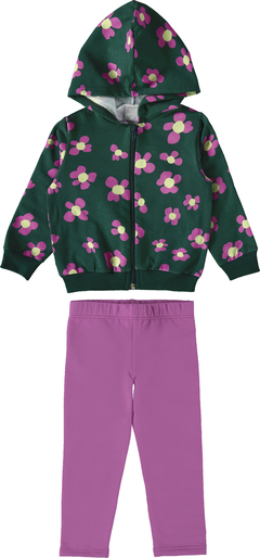 CONJUNTO INFANTIL MENINA JAQUETA ESTAMPADA EM MOLETOM MALWEE KIDS VERDE
