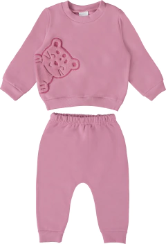 CONJUNTO INFANTIL MENINA BORDADO FRONTAL EM MOLETOM FLANELADO MALWEE KIDS ROSA