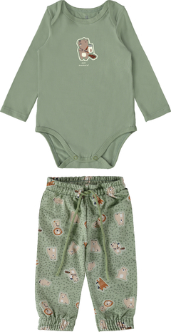 CONJUNTO INFANTIL MENINO BODY MANGA LONGA EM ALGODÃO MALWEE KIDS VERDE