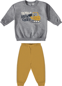 CONJUNTO INFANTIL UNISSEX O MELHOR DIA DO MUNDO EM MOLETOM MALWEE KIDS CINZA