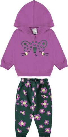 CONJUNTO INFANTIL MENINA ESTAMPA PUFF EM MOLETOM FLANELADO MALWEE KIDS ROXO
