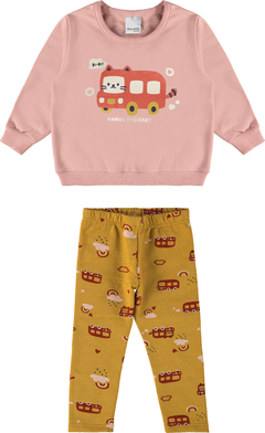 CONJUNTO INFANTIL MENINA CALÇA ESTAMPADA EM MOLETOM MALWEE KIDS ROSA