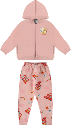 CONJUNTO INFANTIL MENINA CALÇA ESTAMPADA MOLETOM FLANELADO MALWEE KIDS ROSA