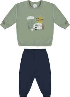 CONJUNTO INFANTIL MENINO BLUSÃO DIVERTIDO! EM MOLETOM FLANELADO MALWEE KIDS VERDE