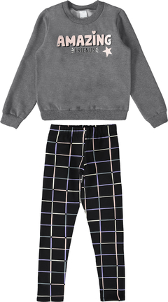 CONJUNTO INFANTIL MENINA EM MOLETOM MALWEE KIDS - CINZA