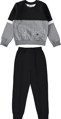 CONJUNTO INFANTIL MENINA ENJOY EM MALHA RELEVO MALWEE KIDS PRETO
