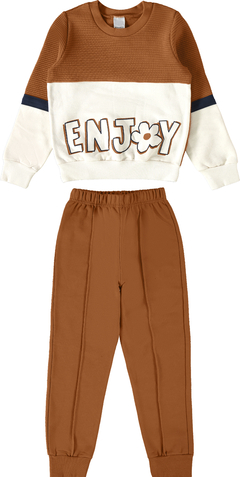 CONJUNTO INFANTIL MENINA ENJOY EM MALHA RELEVO MALWEE KIDS MARROM