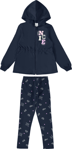 CONJUNTO INFANTIL MENINA PARKA EM MOLETOM FLANELADO MALWEE KIDS AZUL