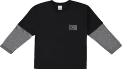 CAMISETA INFANTIL MENINO MANGA LONGA BICOLOR EM ALGODÃO MALWEE KIDS PRETO