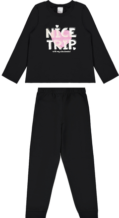 CONJUNTO INFANTIL MENINA EM MOLETOM FLANELADO MALWEE KIDS PRETO