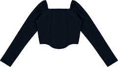 BLUSA MENINA MANGA LONGA CORSET EM ALGODÃO MALWEE KIDS PRETO