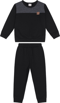 CONJUNTO MENINO BLUSÃO BICOLOR EM MOLETOM FLANELADO - CARINHOSO PRETO