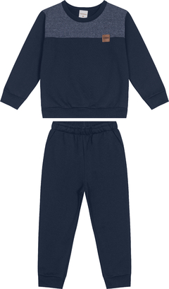 CONJUNTO MENINO BLUSÃO BICOLOR EM MOLETOM FLANELADO - CARINHOSO AZUL