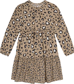 VESTIDO MENINA ESTAMPA ONÇA EM VISCOSE - CARINHOSO MARROM