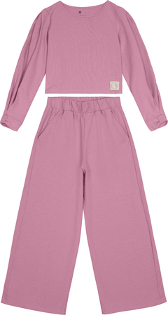 CONJUNTO MENINA CALÇA WIDE LEG EM MOLETINHO STRETCH LINHO - CARINHOSO ROSA