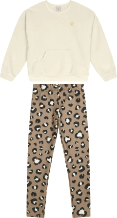 CONJUNTO MENINA LEGGING ONCINHA EM MALHA SOFT - CARINHOSO OFF WHITE
