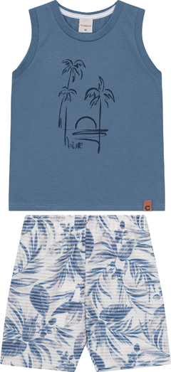 Conjunto Menino Regata Estampa Puff Em Algodão