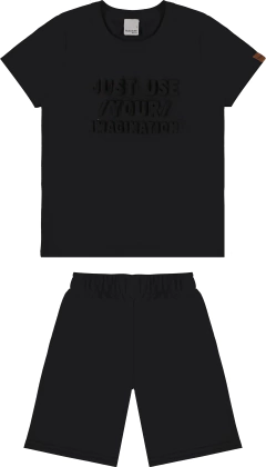 Conjunto Infantil Menino Estampa Alto Relevo Em Algodão Malwee Kids Preto