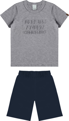 Conjunto Infantil Menino Estampa Alto Relevo Em Algodão Malwee Kids Cinza