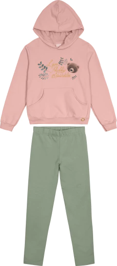 CONJUNTO MENINA BLUSÃO COM CAPUZ EM MOLETOM FLANELADO - CARINHOSO