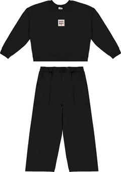 CONJUNTO INFANTIL MENINA HAPPY DAYS EM MOLETOM FLANELADO MALWEE KIDS PRETO