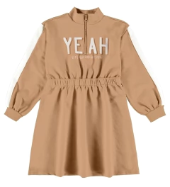 VESTIDO INFANTIL DE MOLETOM MALWEE KIDS YEAH BEGE